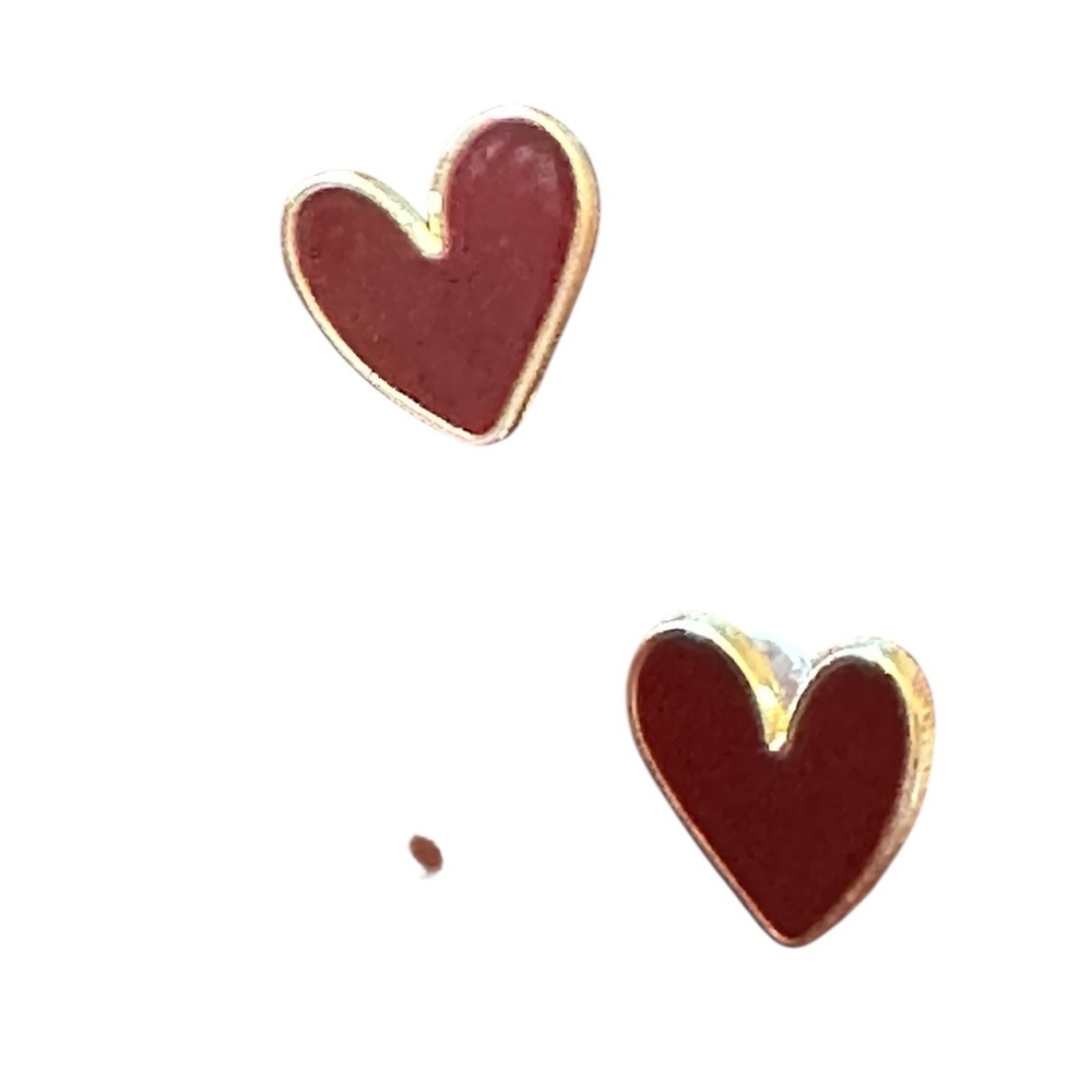 Rusty Red and Gold Single Heart Stud Earrings